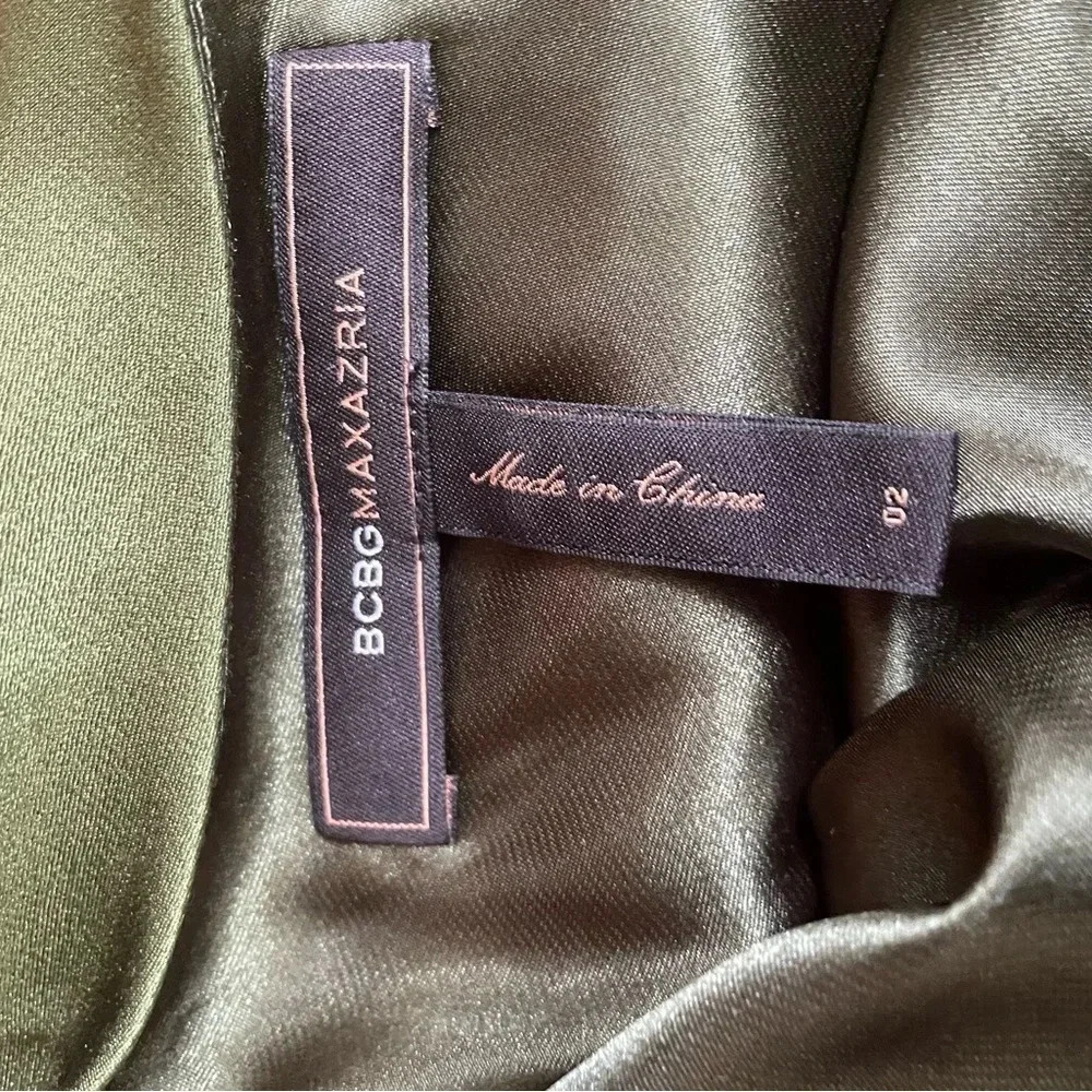 BCBG MAXAZRIA-Green One-Shoulder Draped Bodycon Short Dress Side Zip 02 cocktail - Picture 3 of 7